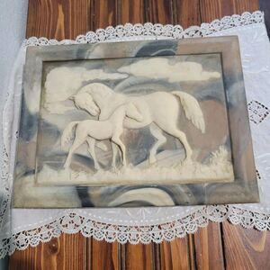 Dante Carved INCOLAY Stone Mare & Colt Walnut Trinket Jewelry Box Made USA